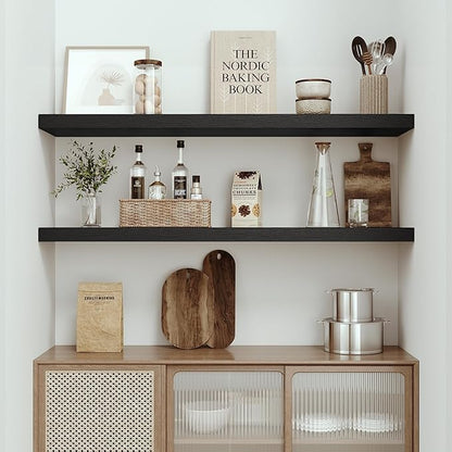Vivelove Single Floating Shelves 48 Inches, 48 x 10 inch Deep x 1.8 in Thick, Long Wall Shelves Heavy Duty 80 lbs for Bedroom, Living Room, Kitchen, Office, Modern Shelf Book Home Decor, Black