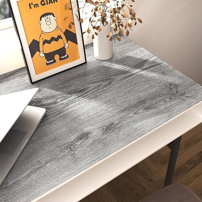 Stickyart Grey Wood Grain Contact Paper Textured Gray Wood Wallpaper Peel and Stick Wood Grain Wallpaper for Cabinets Drawers Closet Shelves Removable Wood Furniture Wallpaper Wood Wall Paper 15.8x160