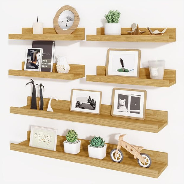 Axeman Picture Ledge Shelf, Floating Shelves for Decor Storage Set of 6, 24 inch Floating Wall Mounted Shelves, Wall Shelves with Lip for Living Room, Bedroom, Nursery, Bathroom, Kitchen, Oak
