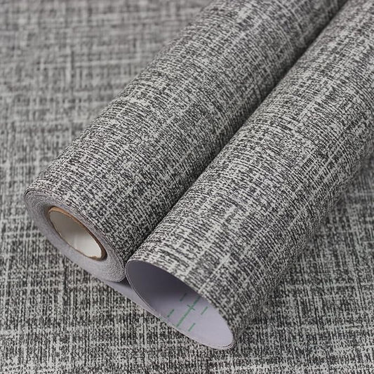 WADILE Grasscloth Peel and Stick Wallpaper 15.7in x 393.7in, Textured Contact Paper for Cabinets, Faux Linen Wall Paper Pull and Stick, Fabric Vinyl Wallpaper Self Adhesive Dark Gray