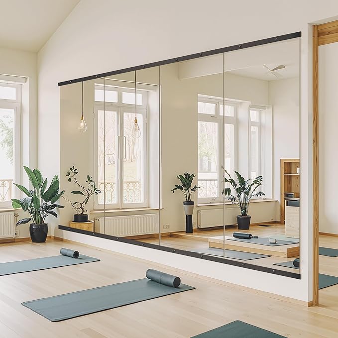 Home Gym Mirror for Wall,70x24x2PCS Full Length,Glass Frameless Body Large Mirror for Home Gym,Workout,Bedroom,Garage(Black)