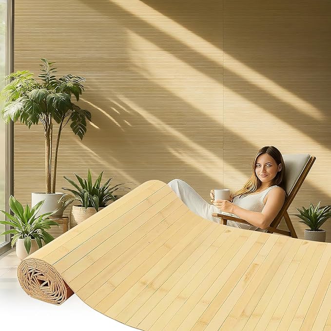 Bamboo Wall Panels for Interior Wall Decor: Natural Flexible Pole Wrap Decorative Wall Panel, Wainscoting Wall Cladding Paneling for Living Room,Bedroom,Office,Ceiling,Kitchen 1ft X 8ft