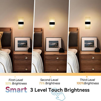 Battery Wall Sconces, Acrylic Bedside LED Wall Lamps Set of Two for Living Room Bedroom Hallway,USB Rechargeable Battery Operated Cordless Night Light,Touch Control,Warm Light Dimmable