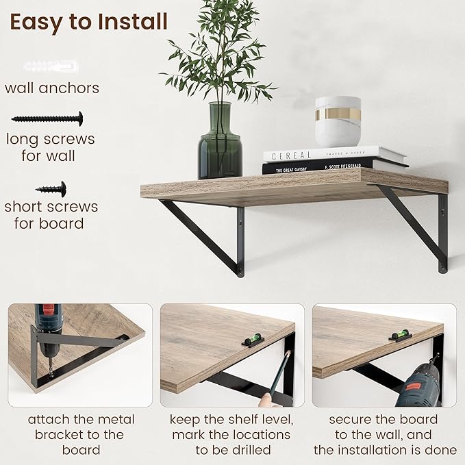 Axeman Deep Floating Shelves - 20 Inch Floating Shelves Set of 2-12 Inch Deep Grey Wall Shelves for Living Room Bathroom Kitchen