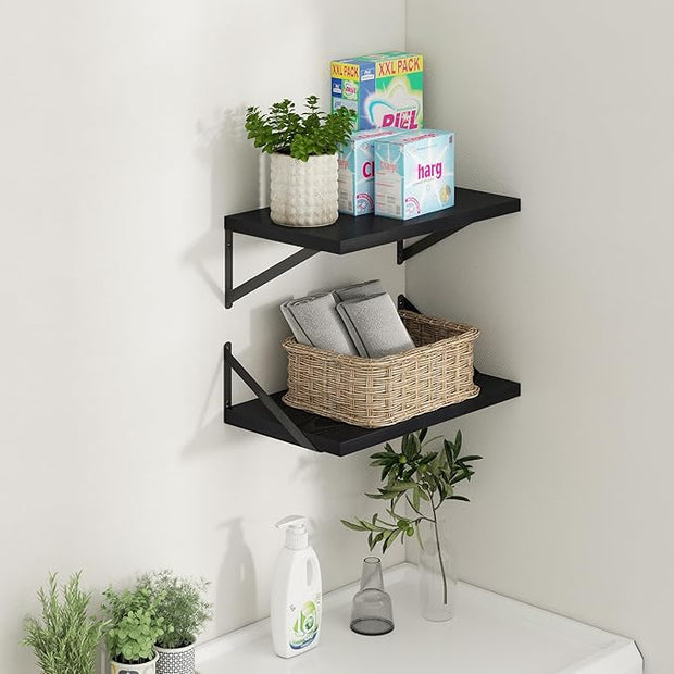 Axeman Deep Floating Shelves - 20 Inch Black Floating Shelves Set of 2-12 Inch Deep Wood Wall Shelves for Living Room Bathroom Kitchen