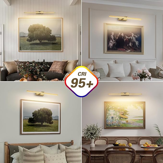 Joosenhouse Battery Operated Picture Light, Wireless Gallery Light with Remote Control and Dimmable Timer Off Function, Rechargeable Painting Art Light, 23.23 Inch Brass Wall Sconce