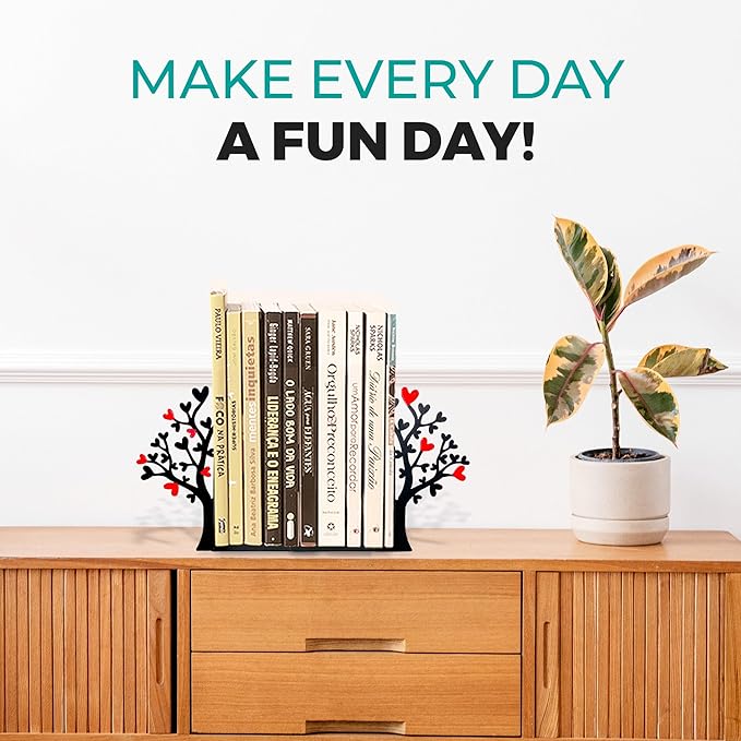 GEGUTON Heart Tree Bookend – Steel Epoxy-Coated – Decorative Book Support Pair for Home Office, Living Room or Gift