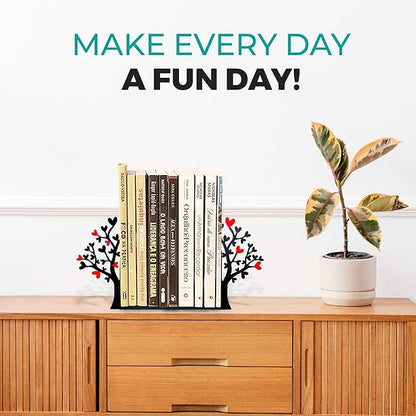 GEGUTON Heart Tree Bookend – Steel Epoxy-Coated – Decorative Book Support Pair for Home Office, Living Room or Gift