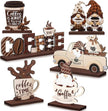 Blosssound 6 Pcs Coffee Bar Decor Sign Coffee Bar Accessories Farmhouse Gnomes Rustic Table Centerpiece Wood Tiered Tray Decor Table Signs for Home Kitchen Ornament