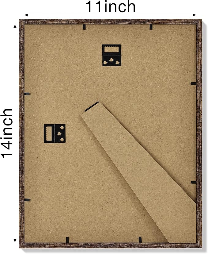 Vittanly 11x14 Picture Frames Set of 4, Display Pictures 8x10 with Mat or 11x14 without Mat, Gallery Frame for Wall or Tabletop Display, Engineered Wood with Shatter Resistant Plexiglass, Rustic Brown