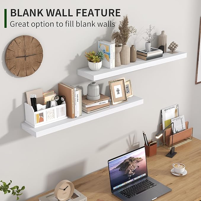 Marsmiles Wood Floating Shelves for Wall Set of 2, 36 Inch Wide Rustic Wooden Floating Shelves, Invisible Wall Mounted Display for Living Room Bedroom Kitchen Bathroom Office, Black