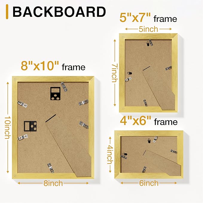 Vittanly Picture Frames Set of 10, Picture Frames Collage Wall Decor with Two 8x10, Four 5x7, and Four 4x6 Photo Frames, Gallery Wall Frame Set for Wall or Tabletop Display, Gold