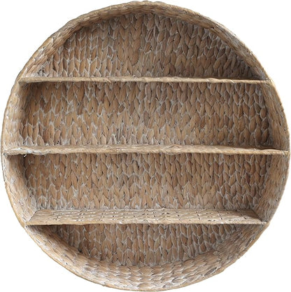 happimess WRK1000C Annulus 24.61" 3-Shelf Circular Handwoven Hyacinth Wall Rack, White Wash for Storage and Decoration in Bathroom, Bedroom, Living Room