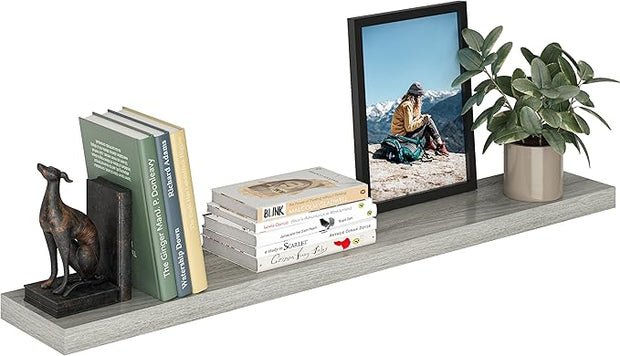 Ballucci Floating Shelf, 48" Wood Wall Shelf with Invisible Brackets for Bathroom, Living Room, Bedroom, Kitchen, Nursery, 8" Deep, Rustic Gray