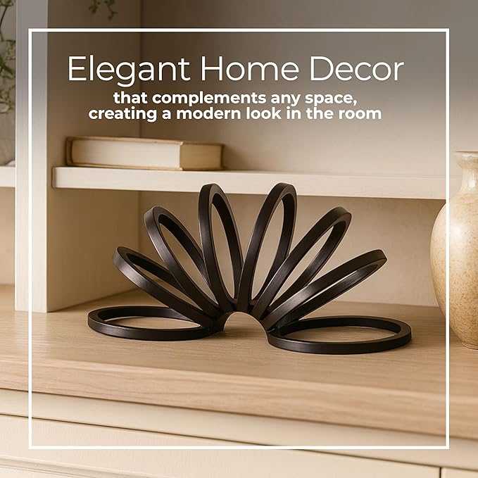 Black Metal Decorative Sculpture – Contemporary Geometric Aluminum Accent for Living Room, Shelf, Coffee Table, Bedroom, or Office – Modern Minimalist Home Decor – 11", Black