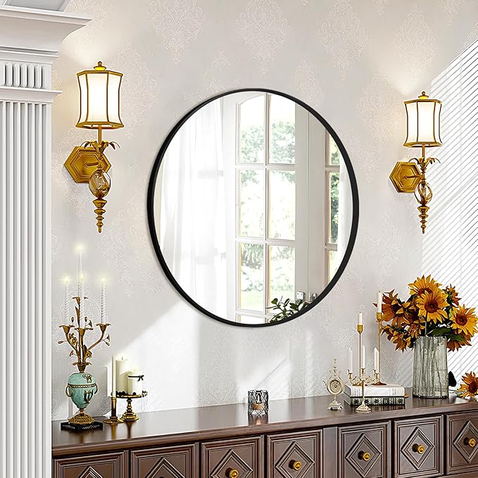 Fabuday Black Round Mirror 32 Inch for Bathroom - Large Wall Circle Mirror for Living Room, Entryway, Bedroom, Hallyway Big Circular Mirror with Matte Frame