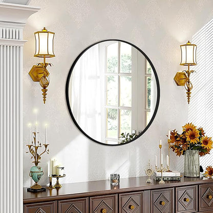 Fabuday Black Round Mirror 32 Inch for Bathroom - Large Wall Circle Mirror for Living Room, Entryway, Bedroom, Hallyway Big Circular Mirror with Matte Frame