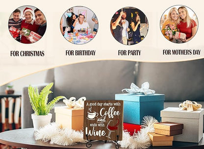 Coffee And Wine Desk Decor Sign, Rustic Wooden Sign With Stand, A Good Day Starts With Coffee And Ends With Wine Sign For Farmhouse Home Kitchen Bar Shelf Table, Gifts For Family Friend Coworker-02