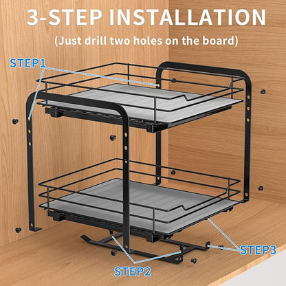 RCHYFEED Spice Rack Organizer for Cabinet, 2 Tier Pull Out Spice Racks for Inside Cabinets & Pantry, Height Adjustable Heavy Duty Vertical Spice Shelf for Seasoning Organizer(9.5" Wx10.5 Dx9.5 H)