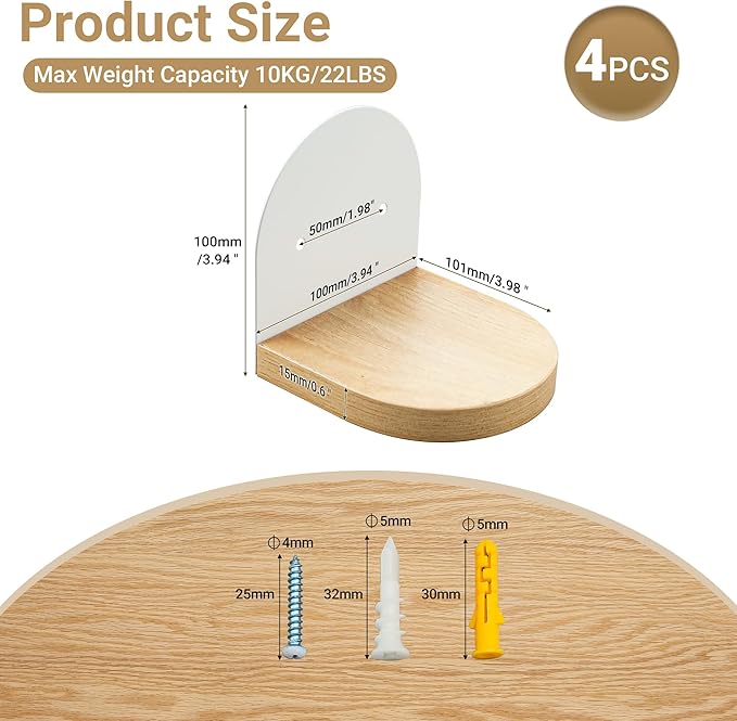SAYAYO Small Floating Shelves for Wall Storage, 4 x 4 Inch Wall Shelves for Bedroom Decor, Mini Display Wood Shelf Organizer with White Base for Living Room, Office, Balcony, Rustic Brown，4 Pcs