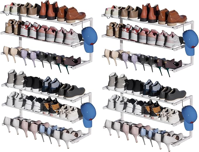 4 Pack Wall Mounted Shoe Rack, 3 Tier Hanging Shoe Rack Holds 48 Pairs, 17