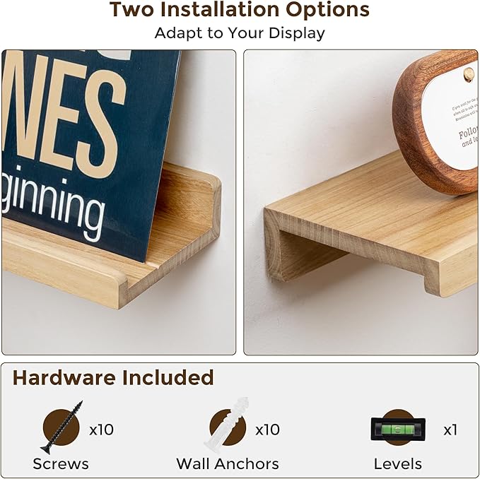 RICHFOCUS Floating Shelves for Wall, 36 inch Solid Wood Picture Ledge Shelf for Wall Storage, Nursery Book Shelves with Lip for Living Room Bathroom Bedroom Kitchen, Set of 3, Natural