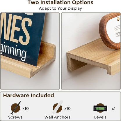 RICHFOCUS Floating Shelves for Wall, 36 inch Solid Wood Picture Ledge Shelf for Wall Storage, Nursery Book Shelves with Lip for Living Room Bathroom Bedroom Kitchen, Set of 3, Natural