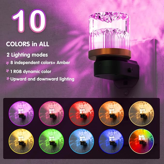 L LOHAS LED Night Light, Night Lights Plug into Wall with 10 Color Change RBG Nightlight Plug in Wall, Built in Dusk to Dawn Sensor for Hallway, Bathroom, Rooms, 2 Pack