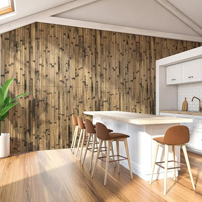 Art3d Natural Bamboo Wall Panel for Interior Wall Decor, Renewable Pole Wrap Wainscoting Paneling for Wall Ceiling Furniture Cabinet Office, 12 x 96 Inch - Dark Burned