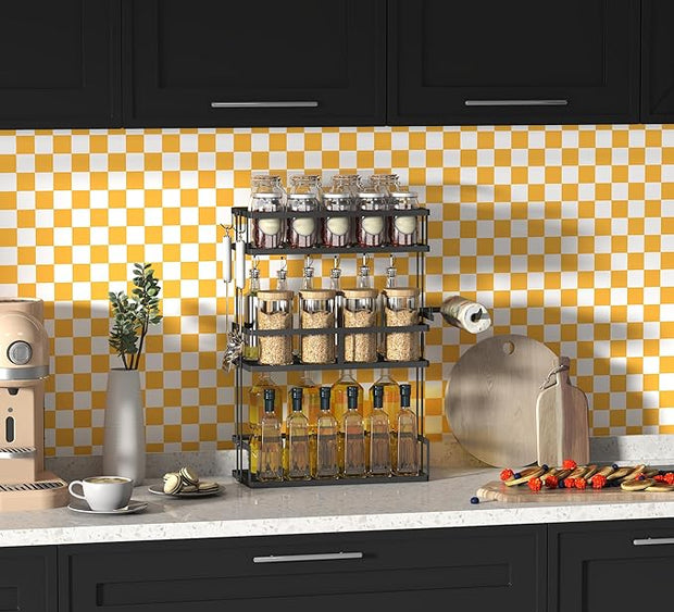 Modern Peel and Stick Wallpaper Orange and White Mosaic Checkered Contact Paper 17.7"x393" Self Adhesive Lattice Wallpaper Removable Decorative Wallpapers for Bedroom Countertops Cabinet Vinyl Roll