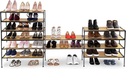 Seville Classics Sturdy Freestanding Storage Shelf for Bedroom, Closet, Entryway, Dorm Room Organizer Stackable Durable Metal Shoe Rack Countryside Aspen Slat, 2-Tier