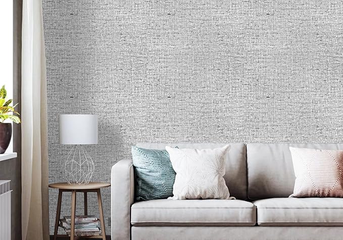 Gray Grasscloth Peel and Stick Wallpaper Textured Contact Paper 15.7inch x 196.8inch Faux Linen Vintage Grasscloth Contact Paper Self Adhesive Removable Wallpaper Vinyl