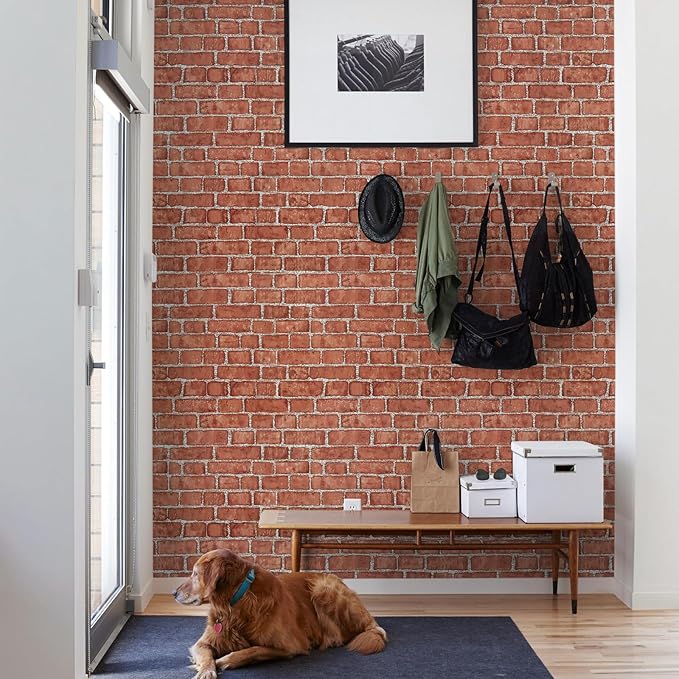 Cohoo Home Red Brick Wallpaper Peel and Stick Contact Paper 18inW 591inL Faux 3D Brick Contact Paper Self Adhesive Removable Wallpaper Backsplash Wrapping Fireplace Wall Sticky Waterproof Vinyl