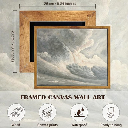 SHENIFY Landscape Framed Canvas Wall Art Vintage Classical Clouds in the Sky Prints Hallway Kitchen Office Decor - 8x10in Natural Framed