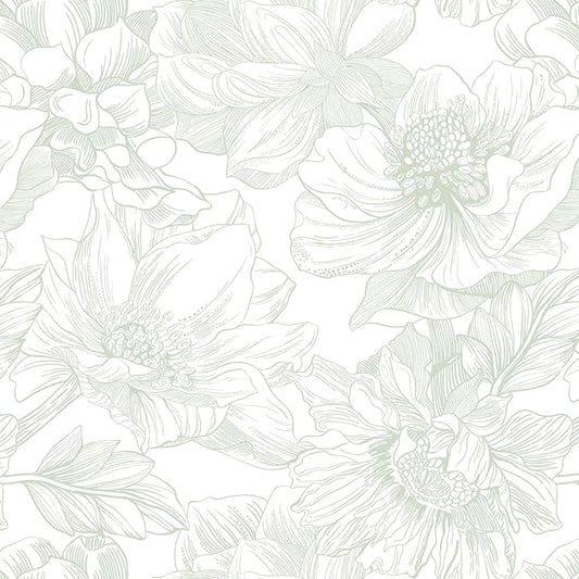 Ismoon Large Floral Peel and Stick Wallpaper Boho White and Green Contact Paper 17.3inx32.7ft Modern Wall Paper Removable Self Adhesive Vinyl Wallpaper for Bedroom Cabinet Bathroom Mural Wall Decor