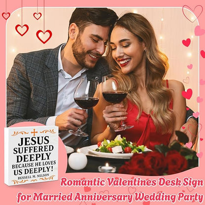 Valentines Desk Decor, Valentine's Day Home Office Table Sign for Wife Daughter from Dad Husband, Valentine Gifts Decorations for Porch Tiered Tray Shelf Party, Jesus Loves Us