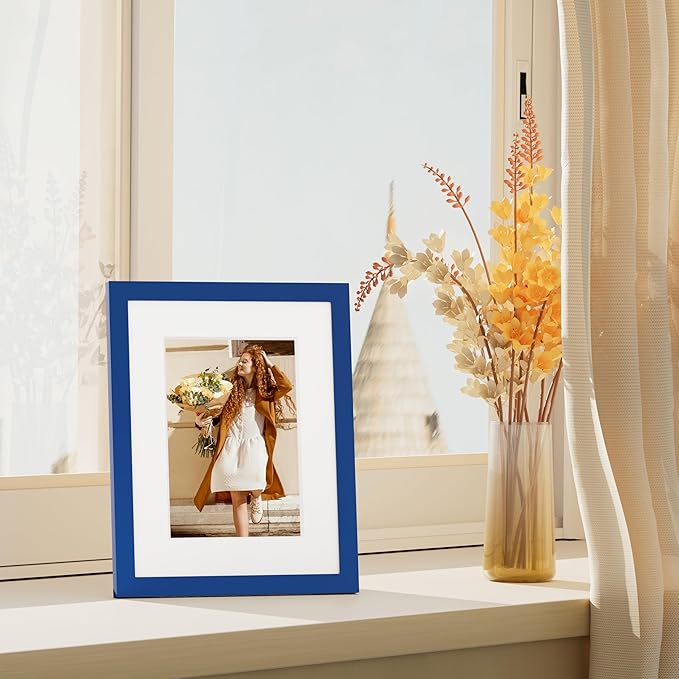 Vittanly 8x10 Picture Frames Set of 4, Display Pictures 5x7 with Mat or 8x10 without Mat, Gallery Wall Frame Set for Wall or Tabletop, Engineered Wood with Shatter Resistant Plexiglass, Royal Blue