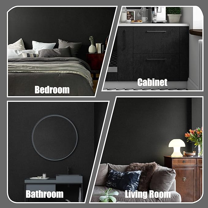 HeloHo Solid Black Wallpaper Matte Textured Peel and Stick Wall Paper Modern Self Adhesive Removable Waterproof Contact Paper for Living Room Bedroom Decor 394"X17.3"