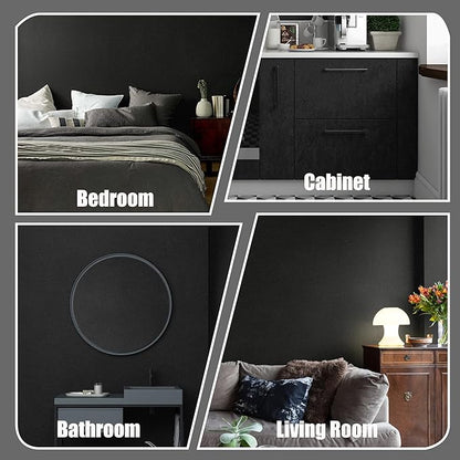 HeloHo Solid Black Wallpaper Matte Textured Peel and Stick Wall Paper Modern Self Adhesive Removable Waterproof Contact Paper for Living Room Bedroom Decor 394"X17.3"