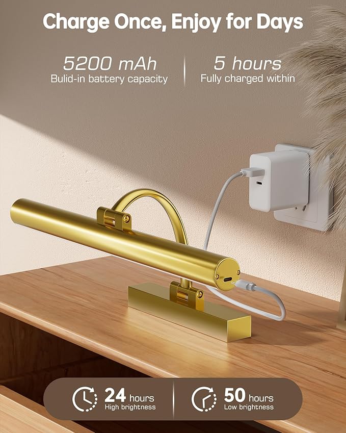 Picture Lights for Wall Rechargeable, 5200mAh Battery Operated Poster Light with Remote & Timer, 13" Dimmable Art Light, 3 Color Temperatures for Artworks, Paintings, Gallery (2 Pack)