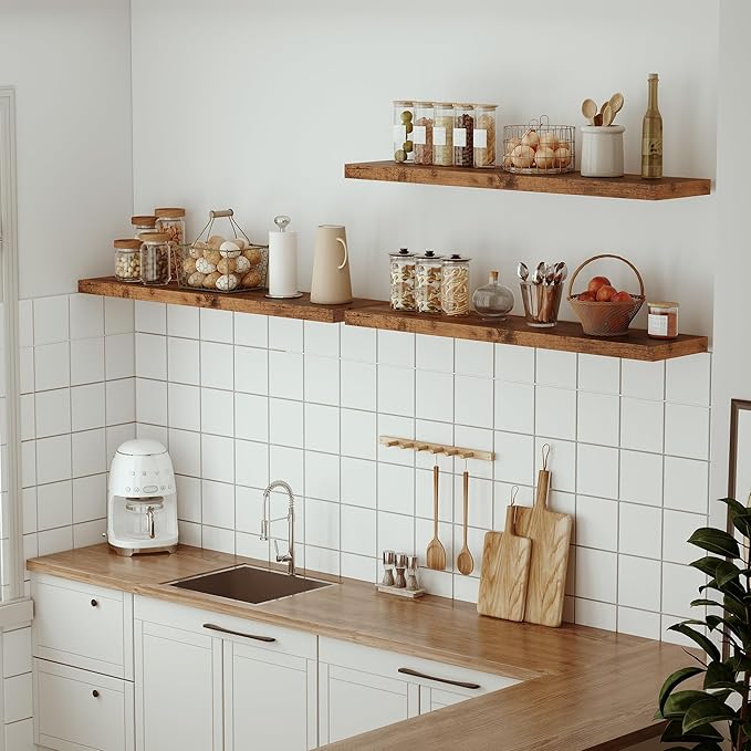 Vivelove Farmhouse Single Floating Shelves for Wall 48 in x 10.3in x 1.8in, Large Wall Long Shelves Heavy Duty 80 lbs for Bedroom, Living Room, Kitchen, Office, Rustic Shelf Book Home Decor, Brown