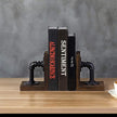 MyGift Book Ends Decorative, Bookends for Shelves, Metal Bookends for Heavy Books, Office Decor for Men, Wood Book Stopper, Realistic Industrial Pipe Design, Dark Brown
