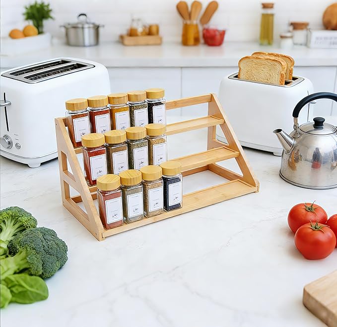 Spice Rack - Bamboo Spice Rack Organizer for Cabinet Countertop