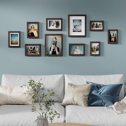Vittanly 10 Pack Picture Frames Collage Wall Decor, Gallery Frame Set for Wall Mounting or Tabletop Display, Multi Sizes Including 2pcs 8x10, 4pcs 5x7, 4pcs 4x6, Light Brown