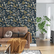 Dark Blue Leaf Wallpaper Peel and Stick Dark Floral Wallpaper for Bedroom Vintage Leaf Contact Paper Waterproof Self Adhesive Boho Floral Wall Paper for Bedroom Walls Countertop 17.5in x 118in