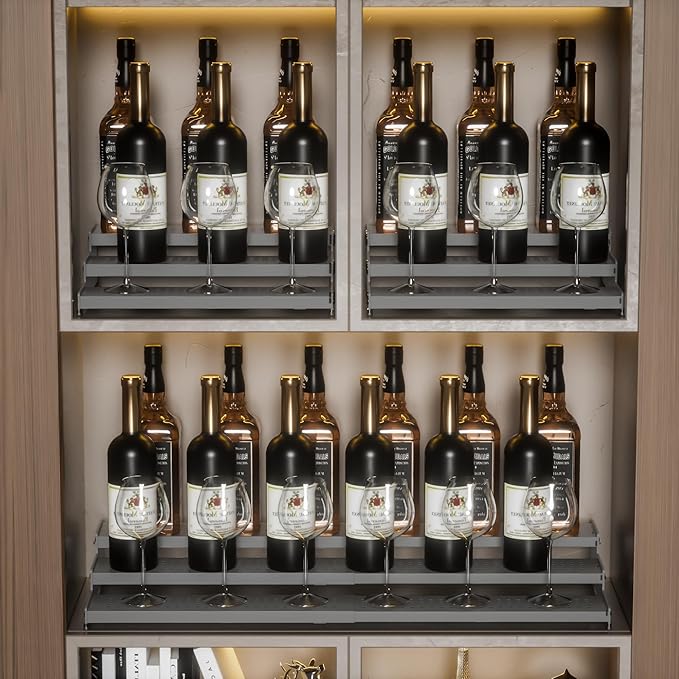 3-Tier Expandable Metal Spice Rack Organizer for Cabinet & Pantry, Adjustable 12.8-24" Heavy Duty Step Shelf for Kitchen Countertop, Spices, Perfumes & Mini Figures, Non-Slip(GREY,1PACK)