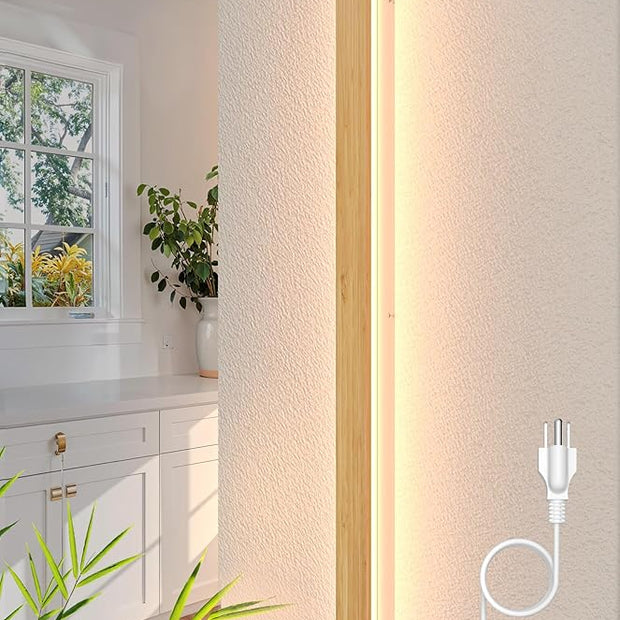 1 Pack Modern Plug in Long Wall Sconce 45.2‘’ LED Bamboo Wall Lights 35W Long Strip Indoor Wall Lamp 3000K with 6.5FT Plug in Cord and On/Off Switch on The Cord for Living Room Hallway Stairwell