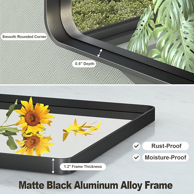 40x36 Inch Black Framed Bathroom Mirror for Wall, Black Metal Framed Mirror, Rounded Rectangle Bathroom Vanity Mirror, Anti-Rust, Shatterproof (Horizontal/Vertical)