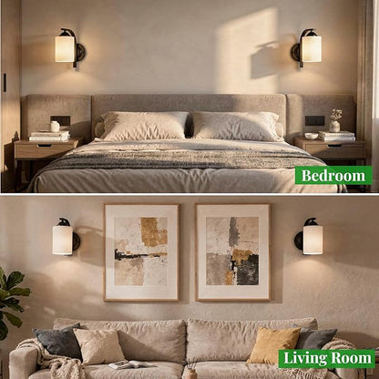 Wall Sconces Lights Lamp for Bedroom Bathroom, Modern Vanity Light Fixtures, Matte Black Farmhouse Wall Mount Lighting Lanterns with Glass Shade for Living Room Mirror Hallway Kitchen