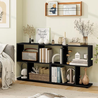 LOKO 3-Tier Geometric Bookshelf Set of 2, S-Shaped Open Bookcase, Freestanding Decorative Storage Shelving, Home Storage Organizer for Living Room, Bedroom, Home Office (2, Black)